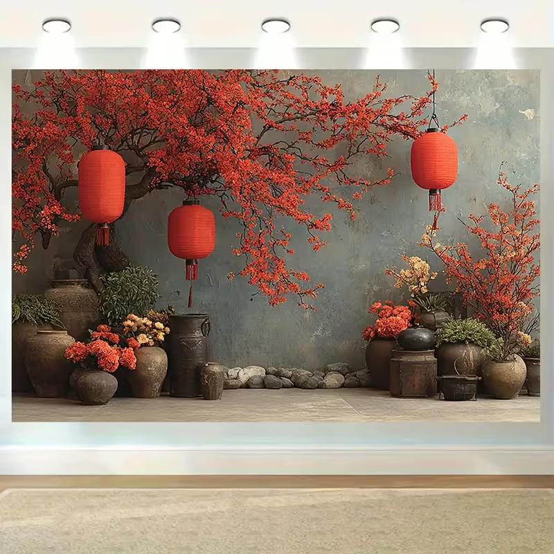 2D Traditional Chinese Backdrop, Plum Blossom Wall Decor 47.2x31.5inch/120*80cm