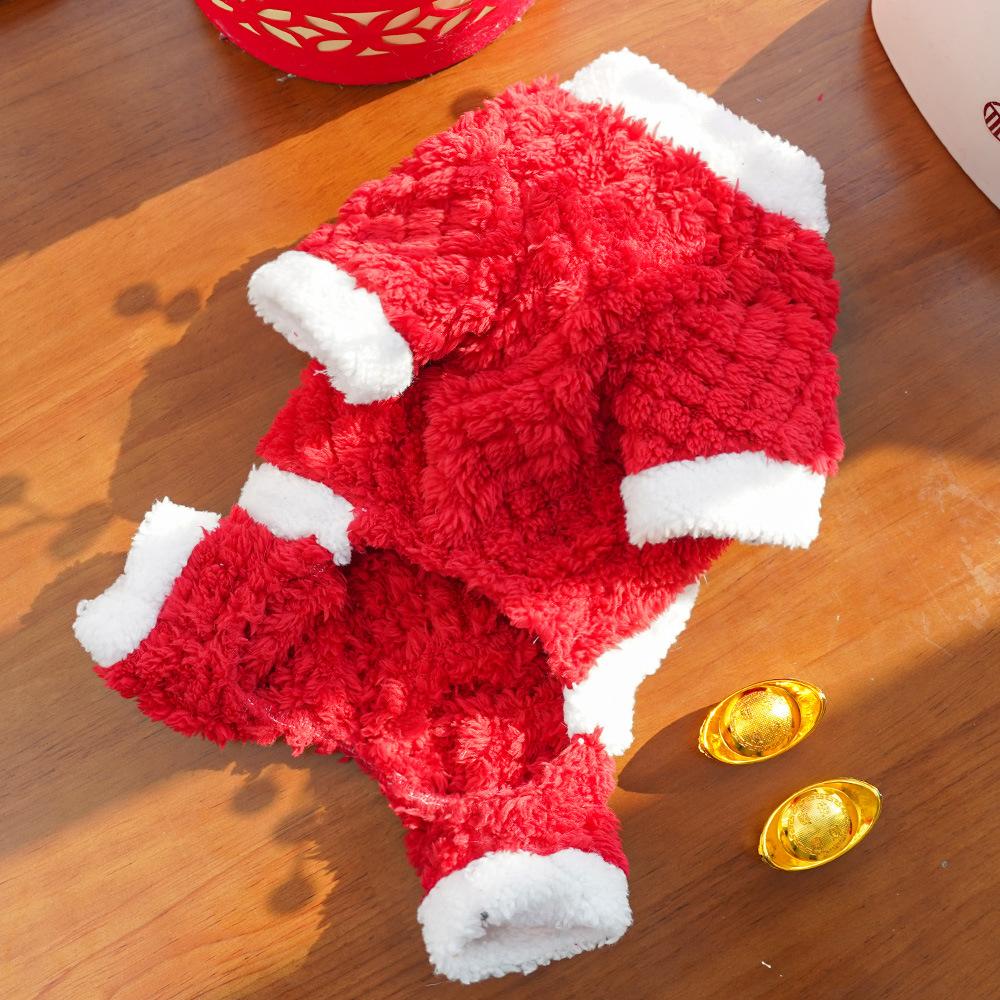 Chinese New Year Qipao Pet Outfit for Small Dogs - Red Fluffy "Fu" Luck Dog Clothing (Festive Tassel Design)