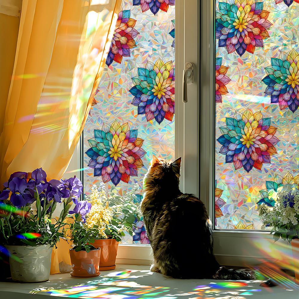 Creative Multicoloured Lotus Home Glass Door and Window Decorative Electrostatic Adhesive Laser-Cut Stickers