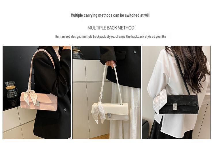 Women's Textured Underarm Baguette Bag with Silk Scarf - Early Spring 2025 Fashion