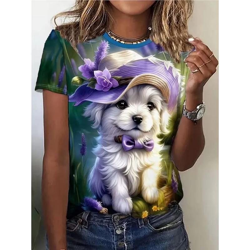 Fashion Women's Crew Neck T-Shirt Crew Neck Short Sleeve 3D Color Printing