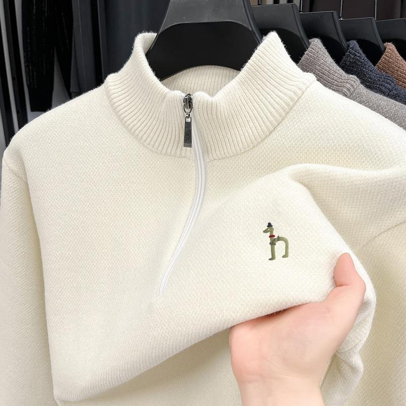 Men s Half Zipper Stand Up Collar Knitted Sweater Winter Sales Dog Print Thickened Warm High End Luxury Business Men s Wear M