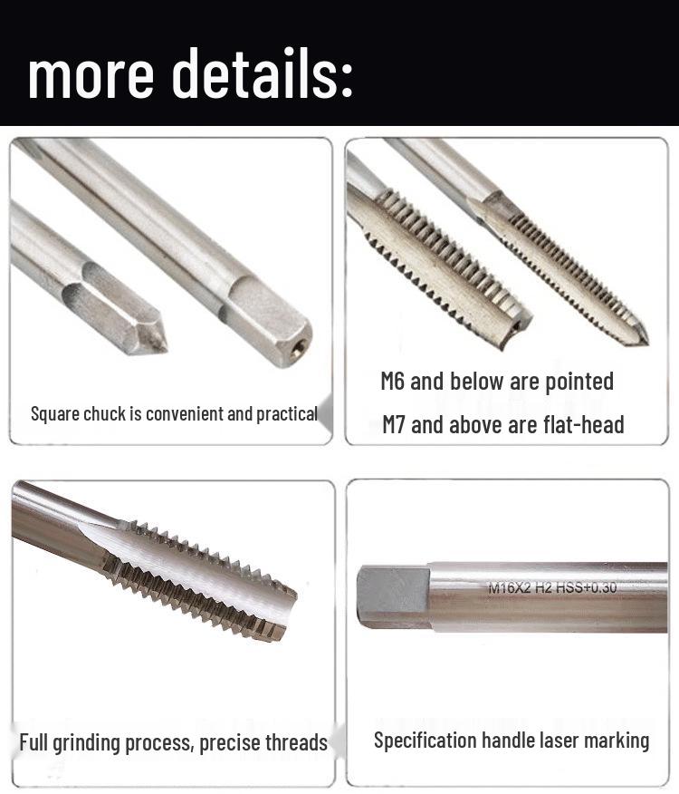 Extended Shank Fine Thread Tap for Hand and Machine Use, Non-standard Sizes M4-M24