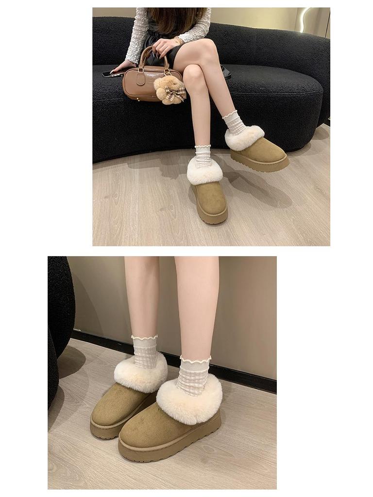 Women's Plus Velvet Indoor-Outdoor Warm Heel Cotton Snow Boots, Sizes 36-43, for Autumn and Winter.