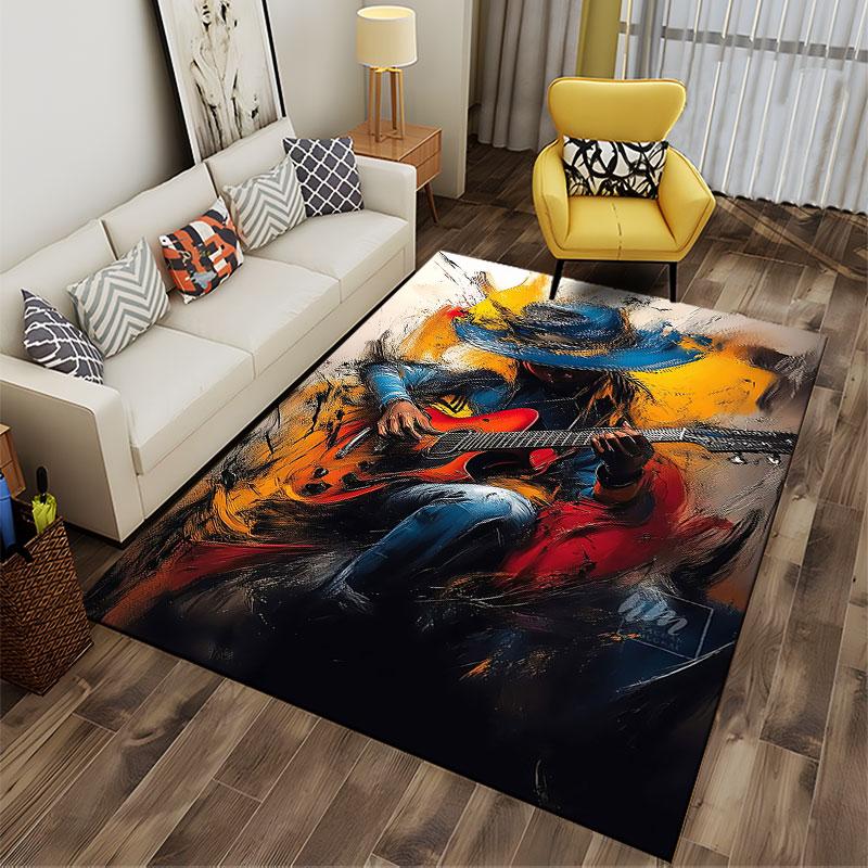 Colorful Guitarist Art Design Suitable As a Non-slip Mat for the Living Room or Bedroom Sofa