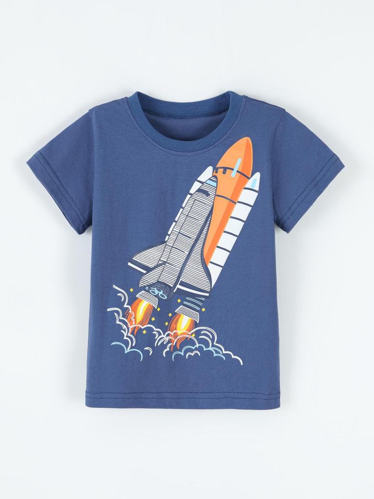 New Summer Boys' Rocket Print Short Sleeve T-shirt - European American Fashion