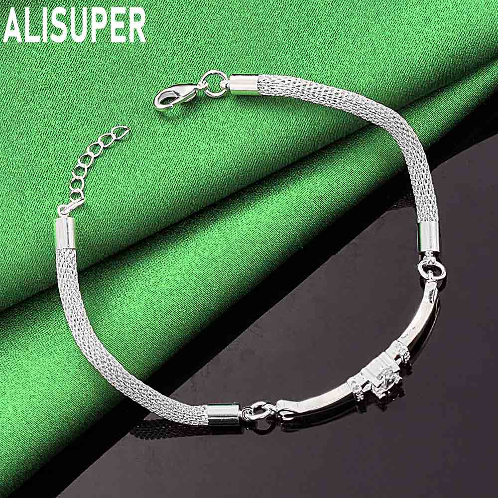 925 Sterling Silver Exquisite Mesh Woven AAA Zircon Bracelet Exquisite Gift Jewelry
