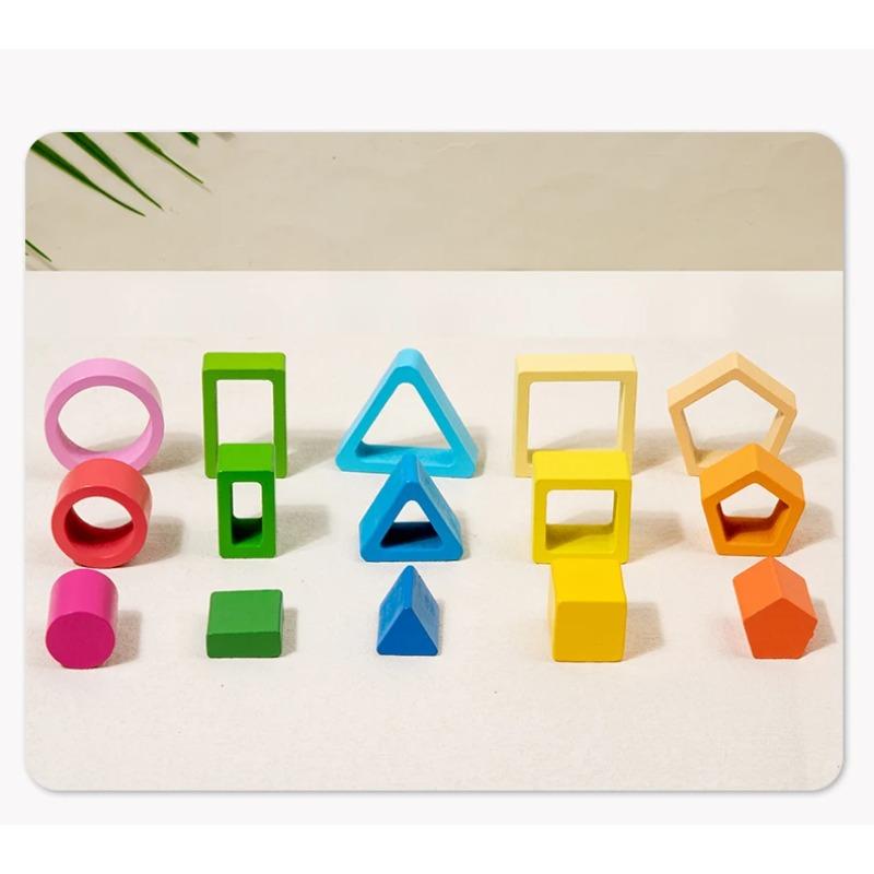 Montessori Wood Toys for Kids Wooden Sorting Stacking Toys for Baby Toddlers Educational Shape Color Sorter Preschool Kids Gifts