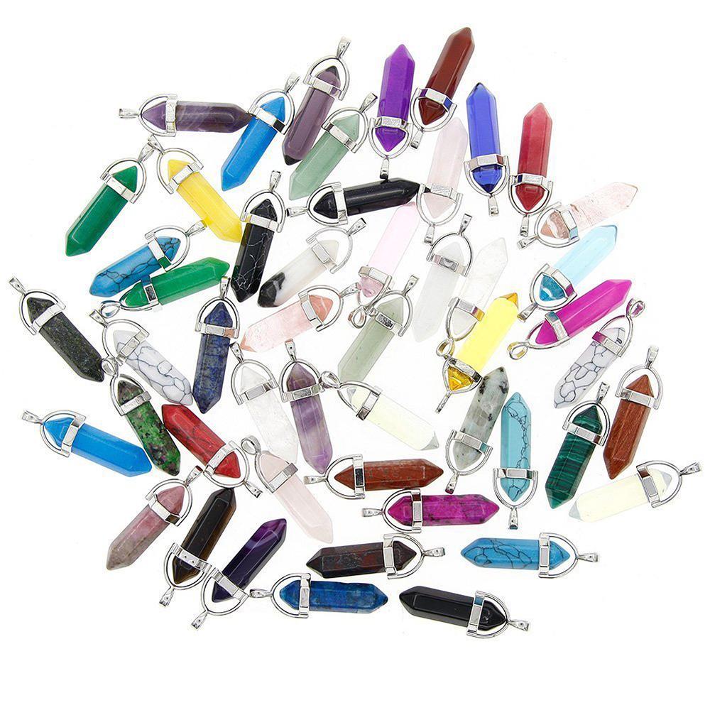 20Pcs/Lot Bulk Natural Stone Pendant Hexagonal Prism Bullet Quartz Point Healing Charm For Necklace Jewelry Making