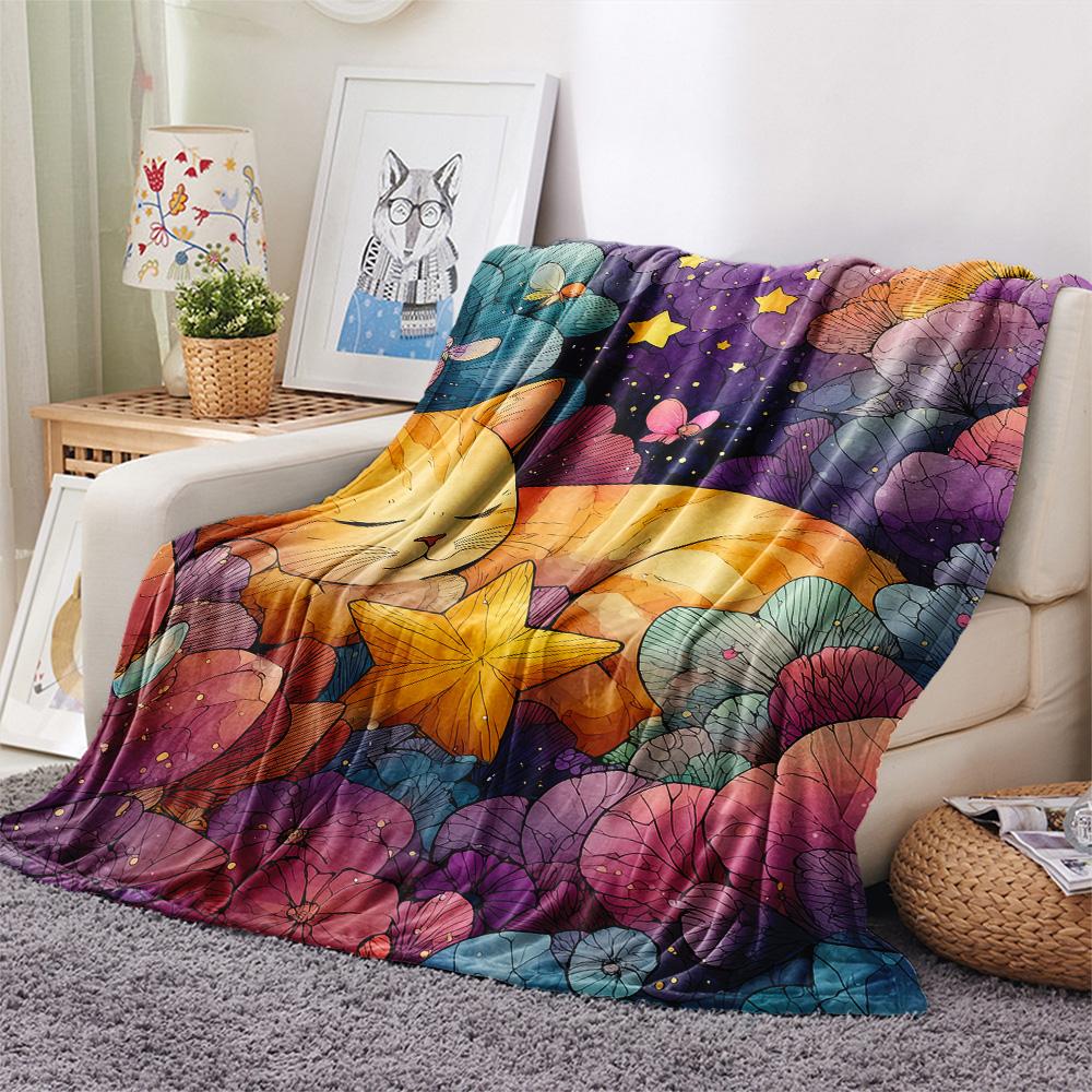 Cute Cats Print Flannel Blanket, High Quality Comfortable for All Seasons, Home Decor, Warmth and Comfort
