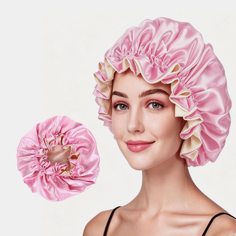 Double-layer Satin Lace Nightcap - Silk Imitation Hair Protection Cap