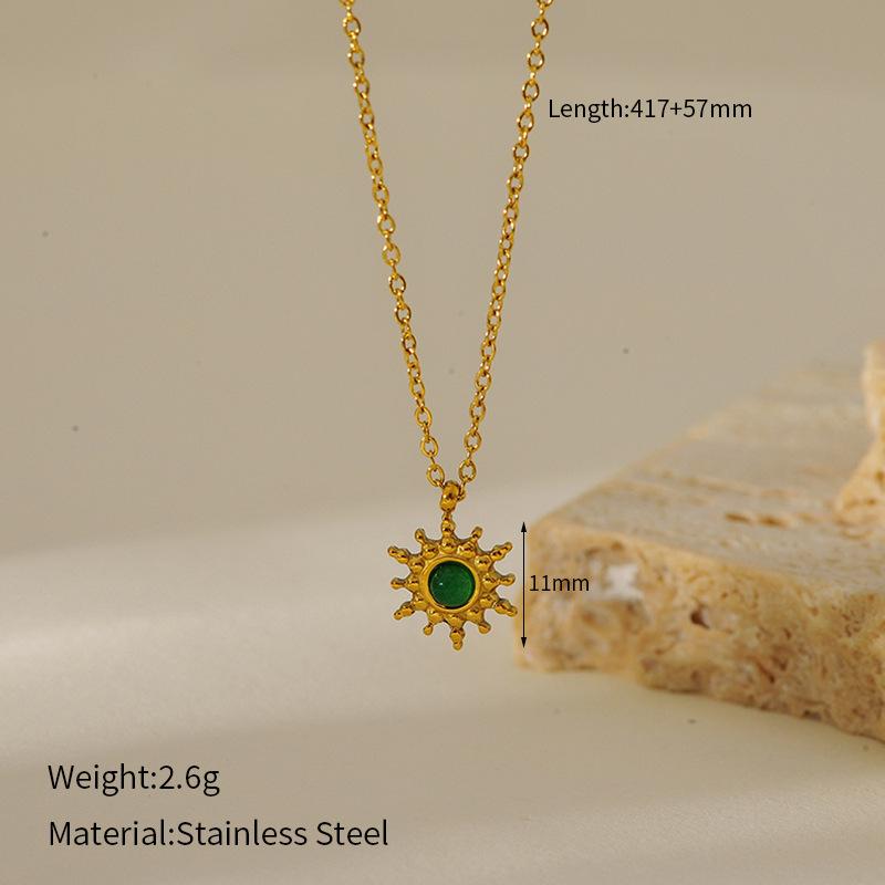 French Vintage Emerald Necklace Geometric Mother Of Pearl Inlay Titanium Steel Pendant Women Jewelry Gift