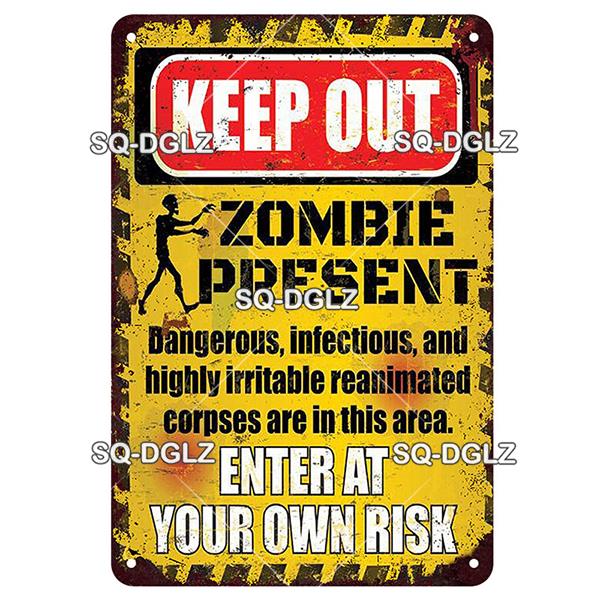 Zombie Dog Metal Sign Vintage Warning Plaque Wall Decor Man Cave Gift