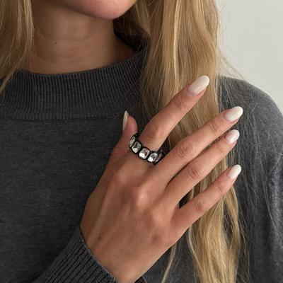2026 New Square Grey Crystal Rings for Women Minimalist Design Silver Color Geometric Finger Rings Acrylic Daily Wear Jewelry
