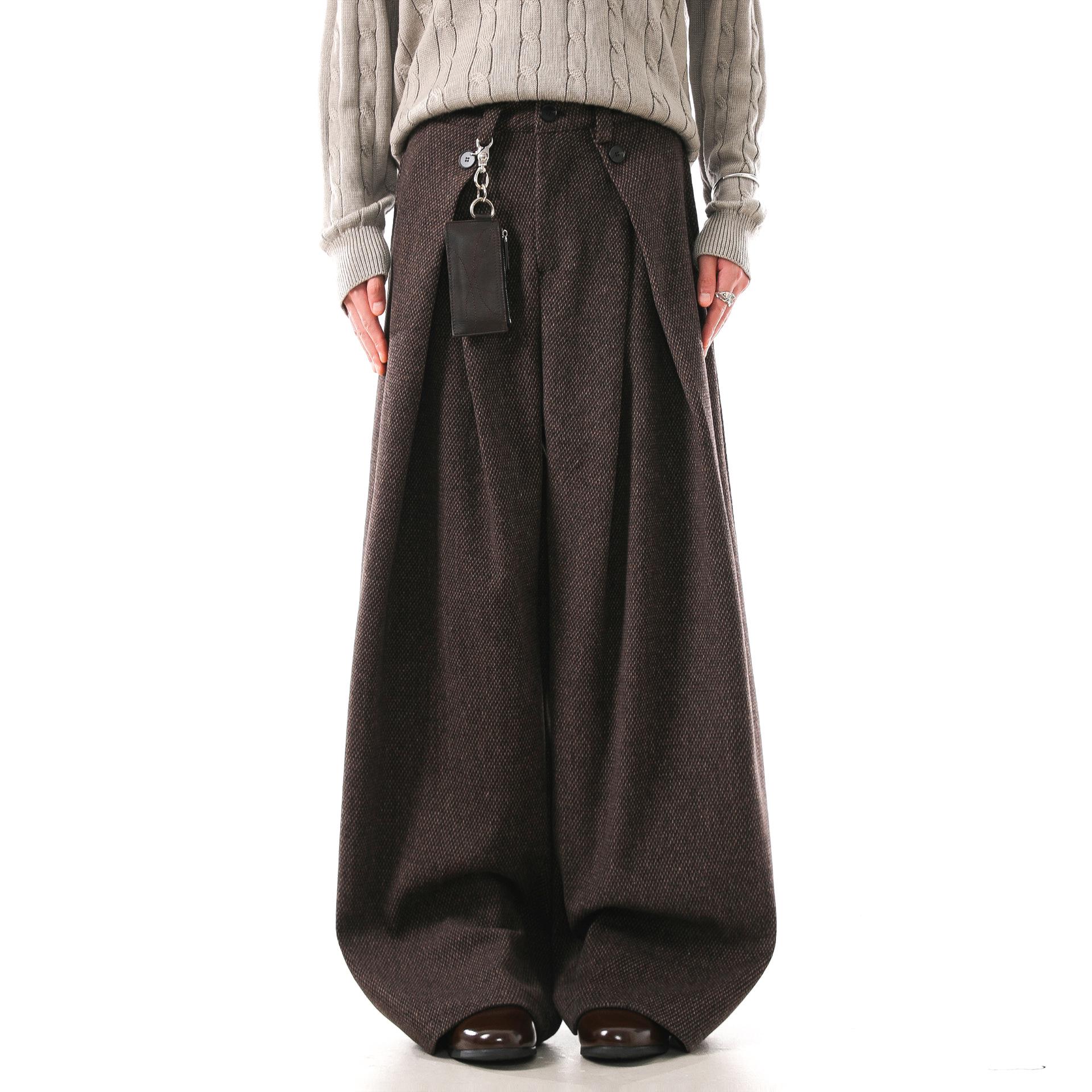 Unisex Retro A-line Wool Pleated Wide-leg Winter Trousers XXXL