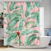 Tropische Grüne Blätter Duschvorhang Rosa Badezimmerteppich Design Polyester Wasserdicht Badezimmer Dekoration