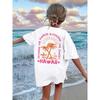 T-shirt Stile Vacanza Hawaiana Retrò Taglie Europee per Ragazze, con Stampe di Palma e Alba/Tramonto sul Retro