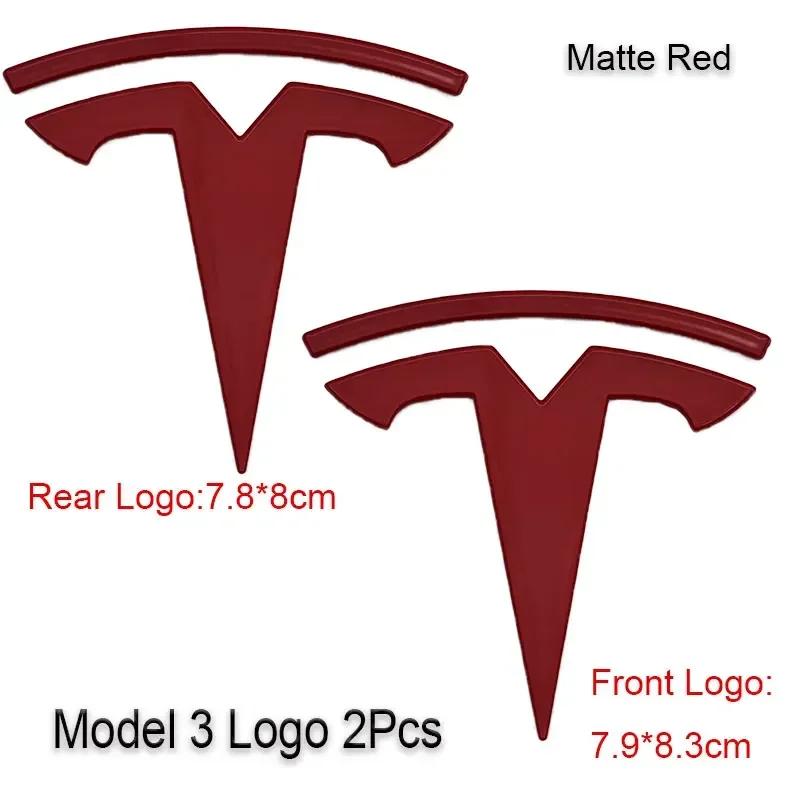 Car Sticker Tesla 2Pcs 3D ABS Black Chrome Red Carbon Car Front Hood Emblem Rear Trunk Badge Sticker For Tesla 3 Y Decals Access