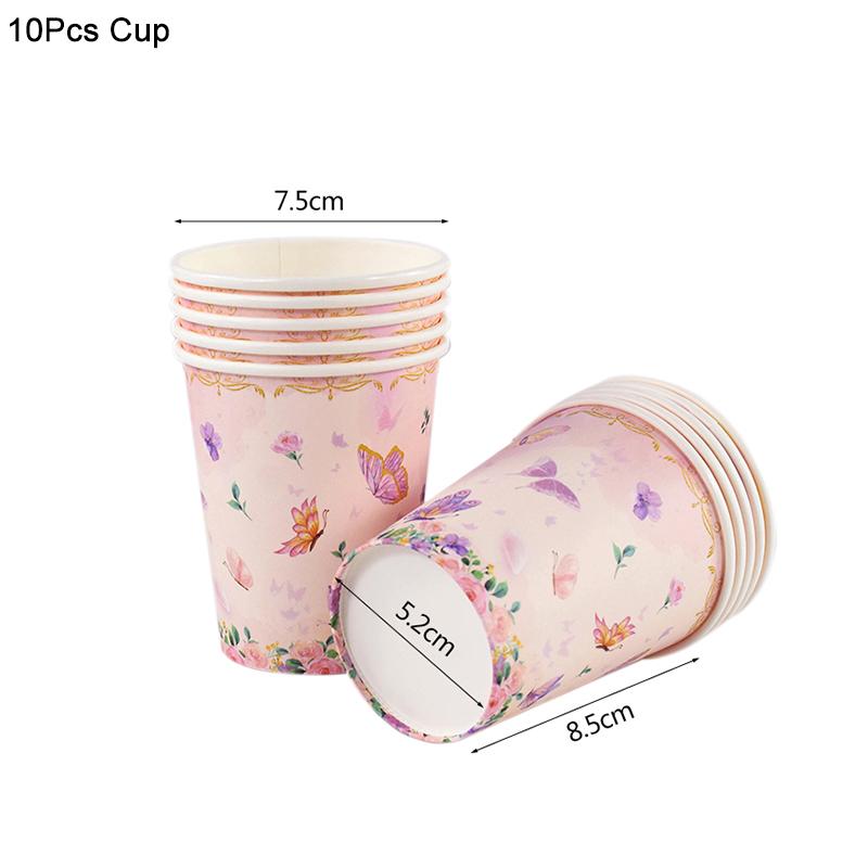 Pink Butterfly Disposable Tableware Set Paper Plates Cup Tablecloth Girls Butterfly Theme Birthday Party Decoration Supplies