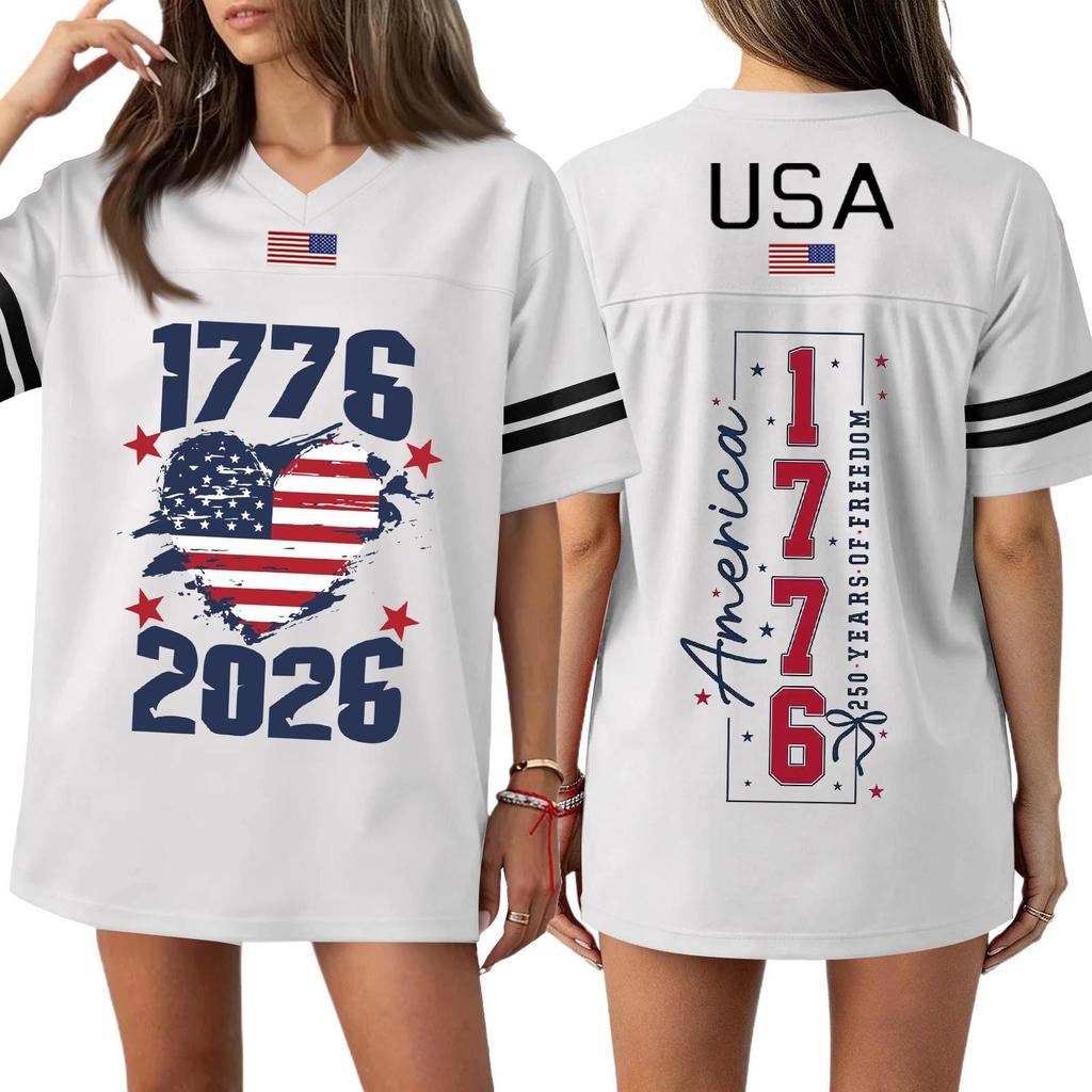 Damen Casual Mode V-Ausschnitt Sport Unabhängigkeitstag Druck Kurzarm Sport T-Shirt Top