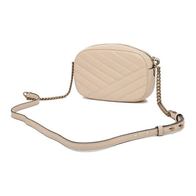 Tory Burch Kira Double T Logo Herringbone Stripe Zipper Camera Bag Women Shoulder Bag New-Cream 152353-122