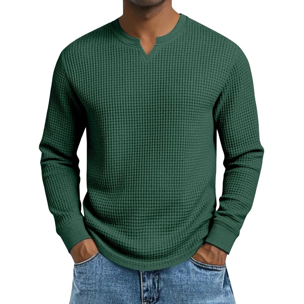 Men's Solid Color V-Neck Long-Sleeved Top Men's Sports Plus Size Casual V-Neck Top