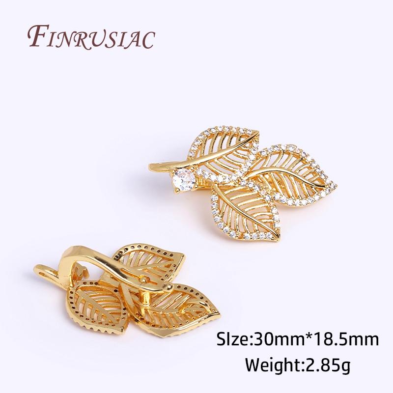 18K Gold Plated Inlaid Zircon Hollow Leaf Pearl Clasps Supplies For Jewelry Making DIY Craft, Beads Clasps Fastener Accessories