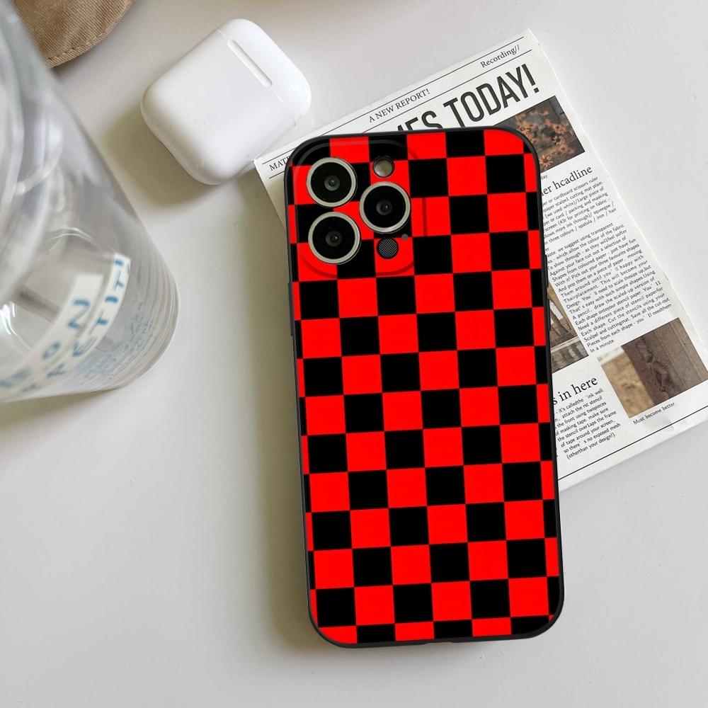 Checker Checked Chess Board Phone Case FOR IPhone 15 14 11 12 Pro 15 16 Plus 13 Pro MAX XR XS Black Soft Covers