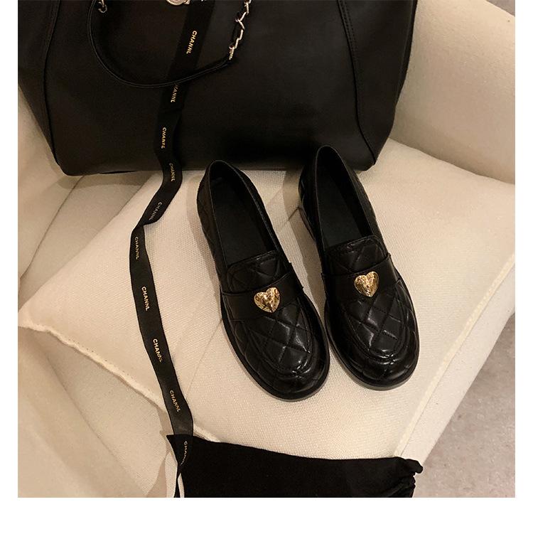 Sheepskin Small Fragrant Style Love Diamond Leather Platform Loafers Women's One-pedal Lazy with Skirt College Small Leather Shoes