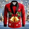 Christmas Men's 3D Fake Suit Christmas Reindeer Pattern Festive Atmosphere Lapel Long Sleeve Shirt Casual Slim Shirt