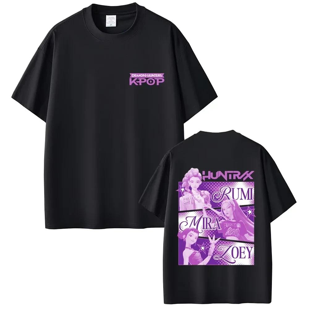 Movie KPop Demon Hunters Rumi Mira Zoey Saja Boys Derpy Tiger Double Sided Print T-shirts Men Women Fashion Casual Cotton