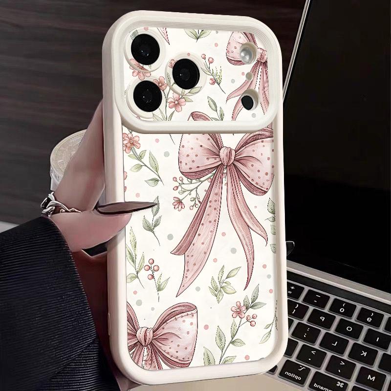 Soft TPU Phone Case For iPhone 17 Pro 15 16 Pro Max 14 13 Pro Max 16e 17e Shockproof Pink Bow Pattern Silicone Protect Cover