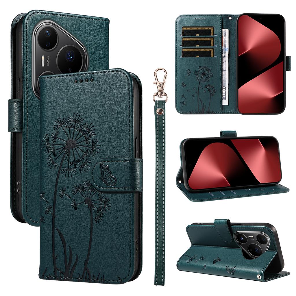 For Huawei Pura 80 Pro+/Huawei Pura 80 Pro Leather Wallet Case with Strap Dandelion Imprint Phone Stand Cover