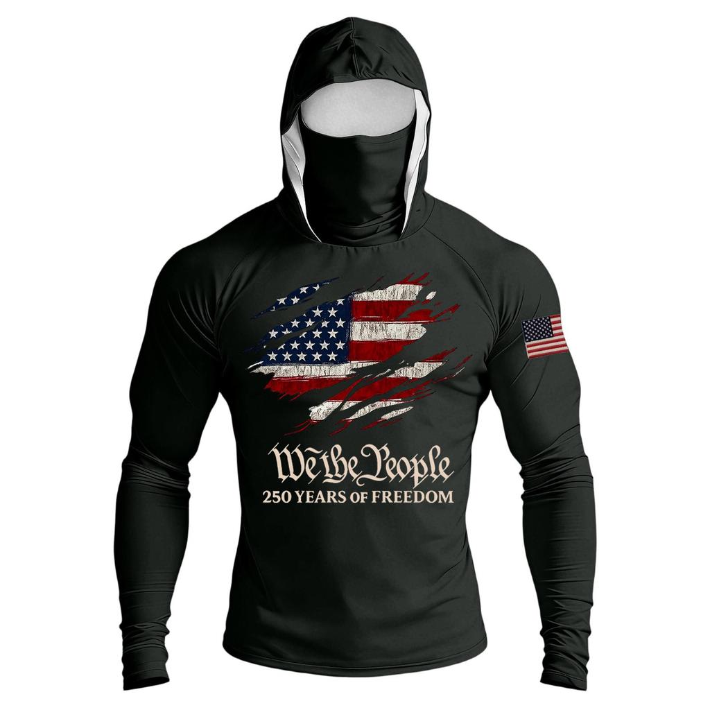 Men's Casual Raglan Sleeve Hooded Long Sleeve Sun Protection Shirt Lightweight Breathable Outdoor Sports Top with Face Cover