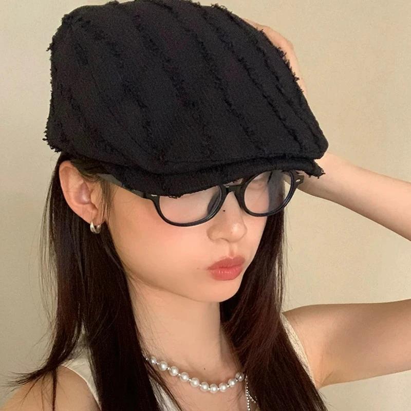 

Y2K Casual Solid Color Women Beret Burr Edge Anti-UV Advance Caps Vintage Japanese Style Simple Versatile Fashion Beret Hat