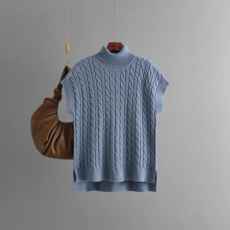 Korean Fashion Women Vintage Sweater Vest Autumn Winter Solid Color Sleeveless Twist Knitted Loose Pullover Sweater for Women
