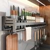 Stainless Steel Wall-Mounted Kitchen Rack with Chopstick, Knife, and Spice Storage