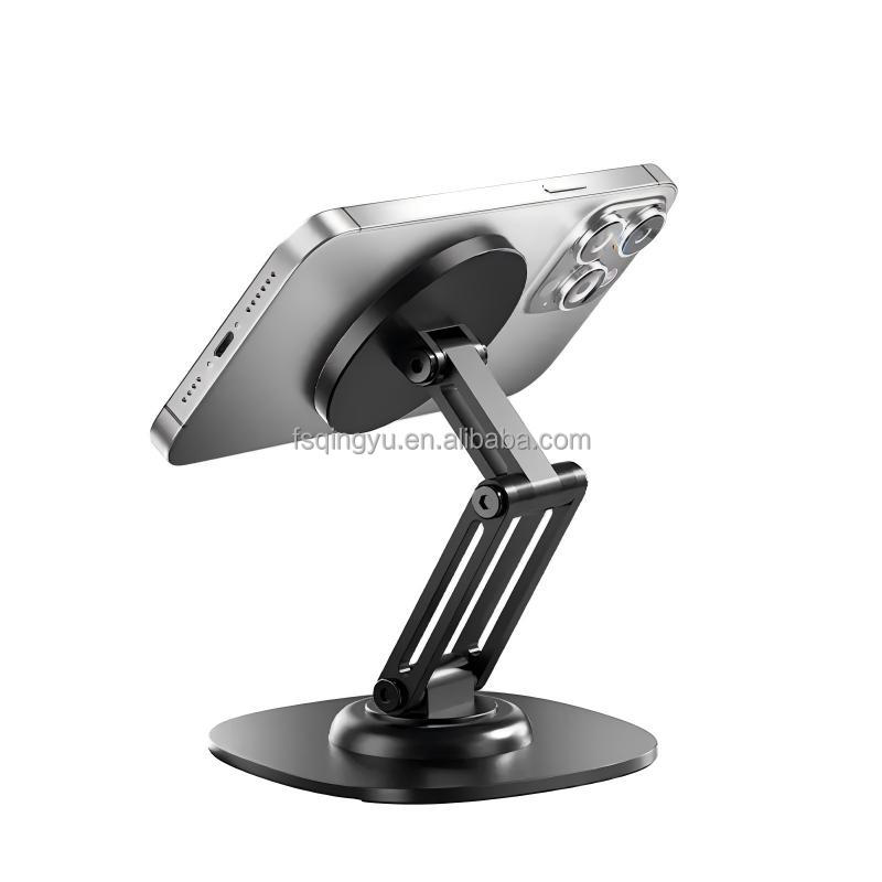 Portable Aluminum Alloy Mobile Holder Adjustable Universal Magnetic Desktop Cellphone Support Folding Compatible Phone Stand Lay Flat чёрный