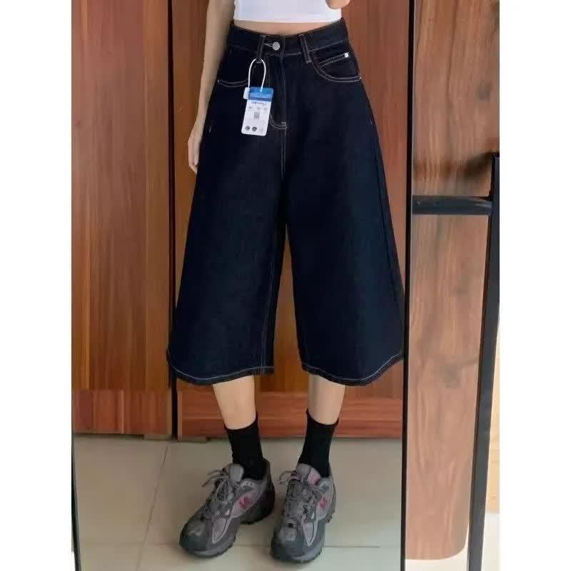 Women s High-Waist Loose Fit Cropped Denim Pants XL