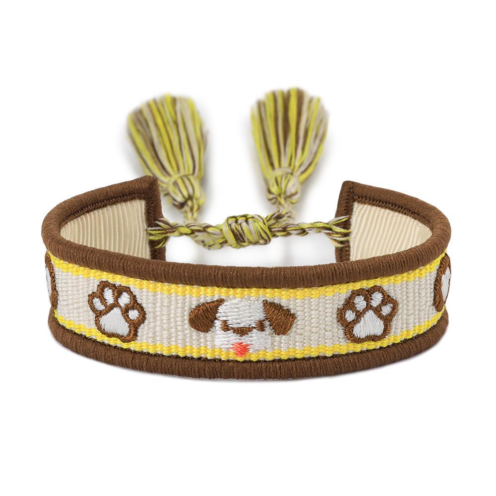 Trendy Handmade Woven Pet Bracelet with Love Embroidery and Tassels