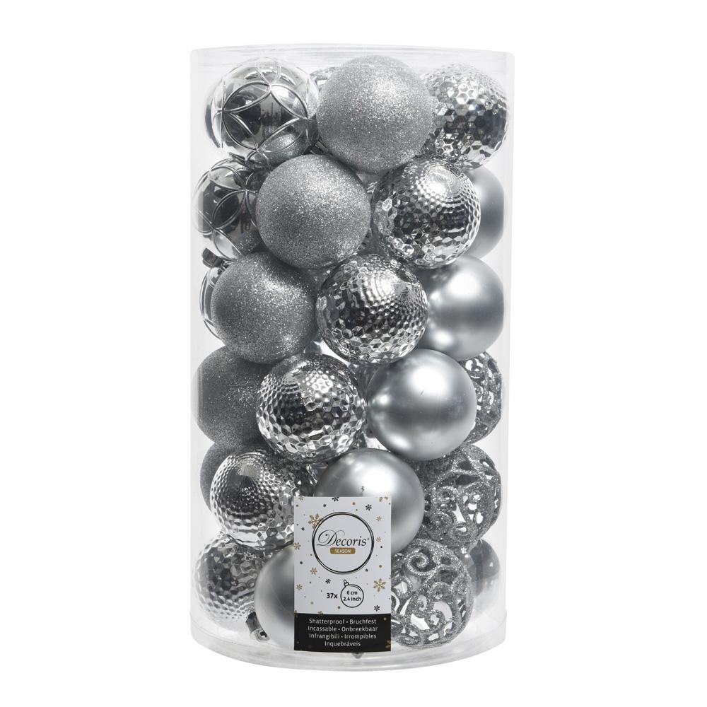 Tubo de 37 Bolas Plateadas decorativas para Árbol de NaVidad Ø6Cm