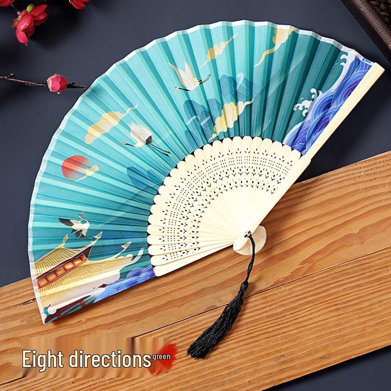 Ancient Chinese Style Black Bamboo Folding Fan for Women's Hanfu Dance Costume