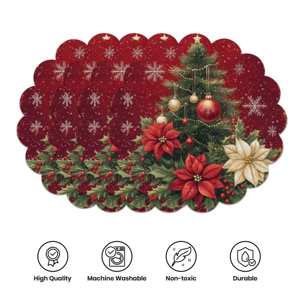 4PCS Christmas Placemats Non Slip Heat Resistant Circular Waves Design Winter Christmas Dining Wedding Party Table Decoration