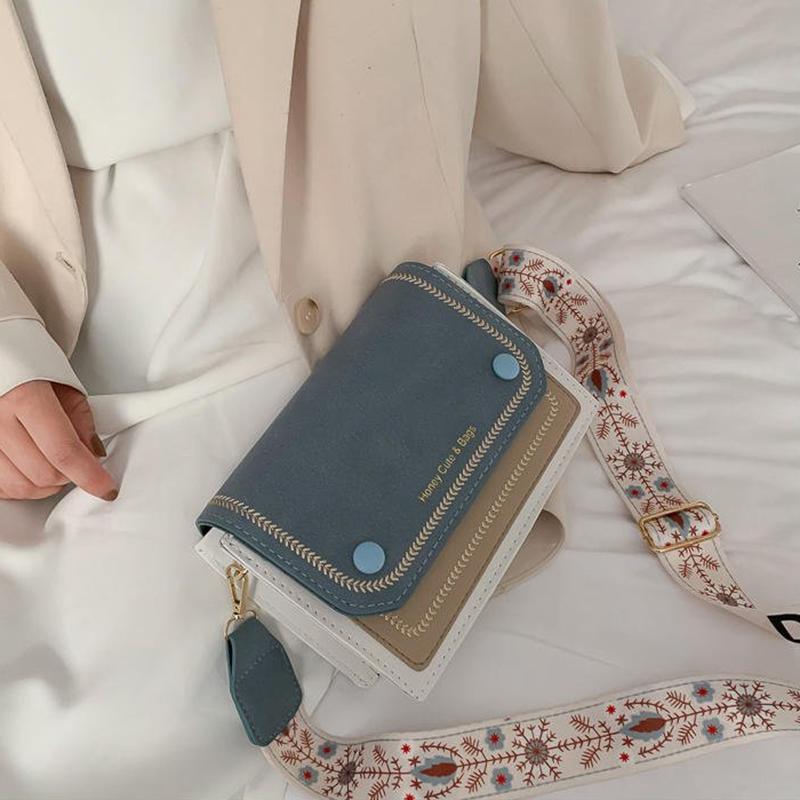 Women Summer Shoulder Crossbody Bag PU Leather Wide Strap Messenger Bag Female Small Square Bag Clutch Bags Handbags