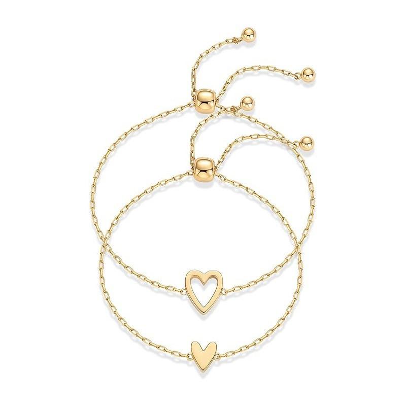 Adjustable Hollow Heart Matching Couple Bracelets, Minimal Alloy Fashion Wristband Romantic Valentine Day Gift For Lovers Daily