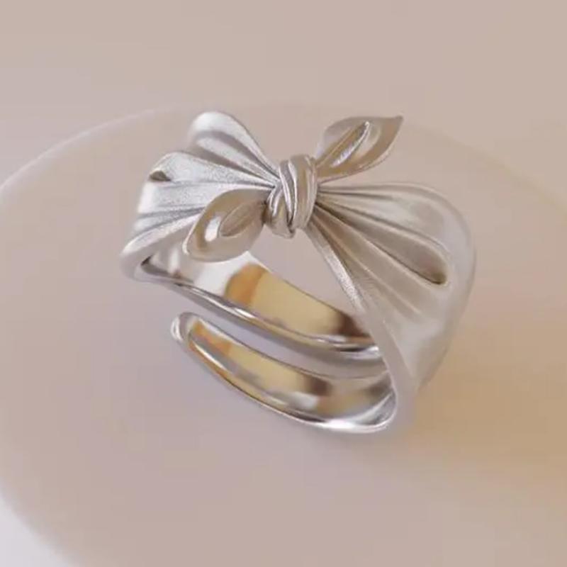 Bow Open Adjustable Ring for Women Silver Color Butterfly Knot Finger Ring Delicate Aesthetic Jewelry Gift for Daily Wear PartyGood product