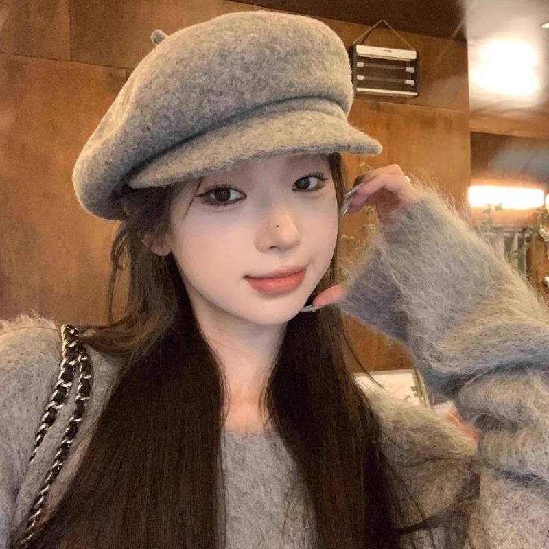 Wool octagonal hat women's autumn and winter feeling beret winter newsboy hat hat