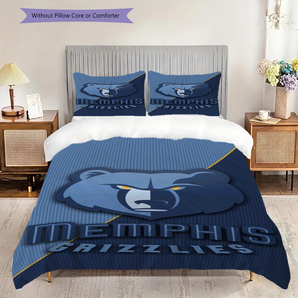 Memphis Grizzlies Blau Geist Stärke Dreiteiliges Set(1 Bettbezug + 2 Kissenbezüge, ohne Füllung)Weihnachts-Geburtstagsgeschenk Bettwäsche-Set