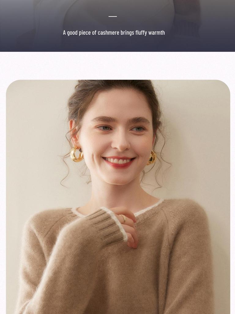 Women's Cashmere Raglan Sleeve Sweater - Round Neck, Autumn/Winter Fashion