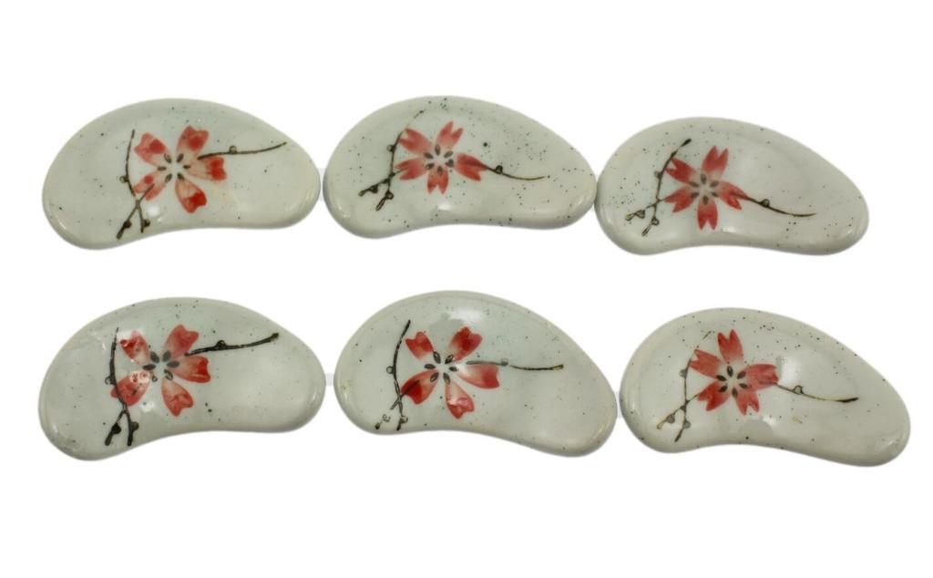 speed mao Cherry Blossom Simple Round Ceramic Chopstick Set of White Rests, 6,